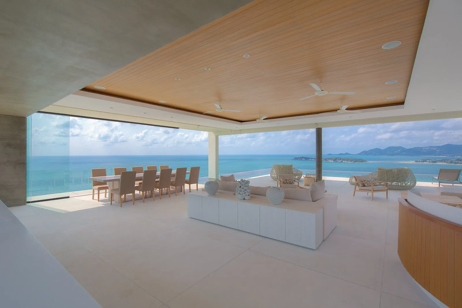 Open-plan living and dining with 180-degree sea view, Koh Samui