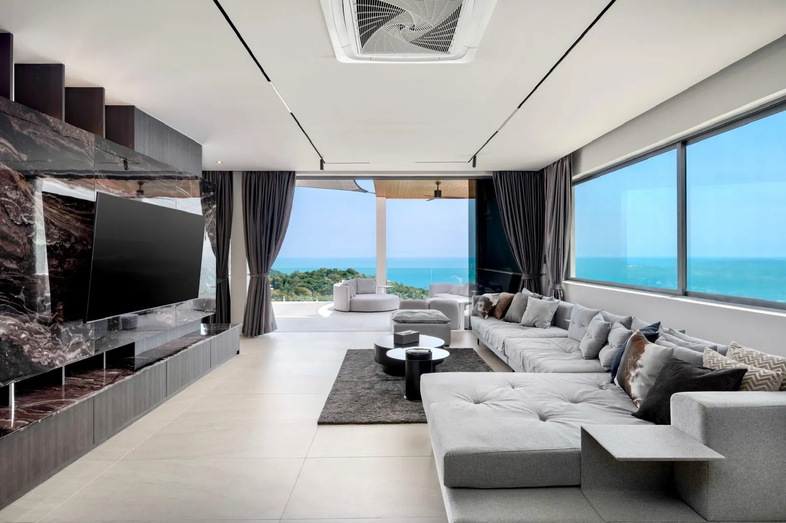 Modern interior living room in south-east hillside villa, Lamai, Koh Samui