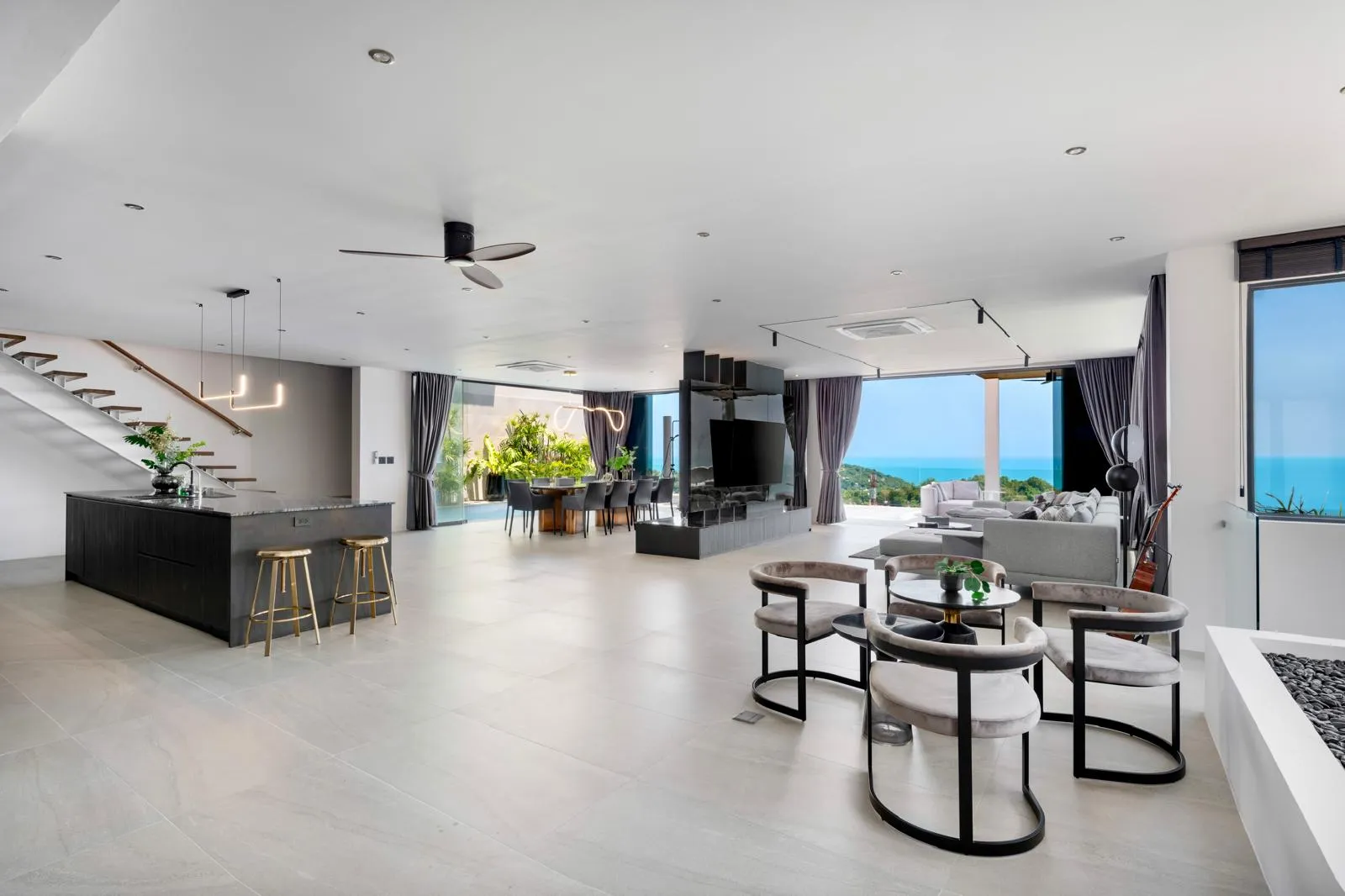 Open-plan living area in modern luxury villa, Lamai south-east coast, Koh Samui